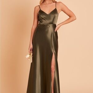 Birdy Grey Satin Maxi Dress in Olive